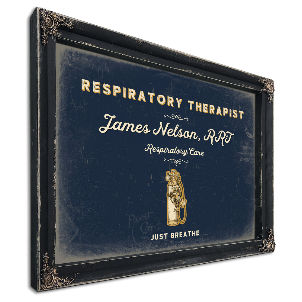 Personalized Respiratory Therapist Sign, Just Breathe, Navy & Brass, image 1