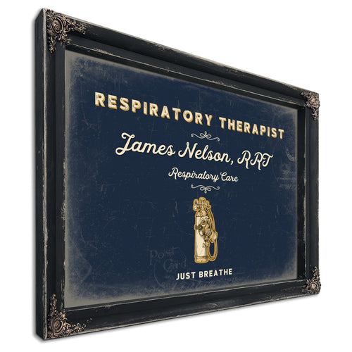 Personalized Respiratory Therapist Sign, Just Breathe, Navy & Brass, image 1
