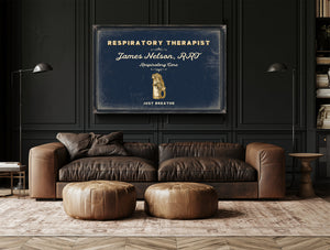 Personalized Respiratory Therapist Sign, Just Breathe, Navy & Brass, image 17