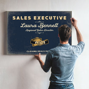 Personalized Sales Executive Sign, Closing Deals Daily, Navy & Brass, image 9