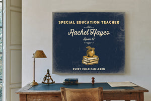Personalized Special Education Teacher Sign, Every Child Can Learn, Navy & Brass, image 2