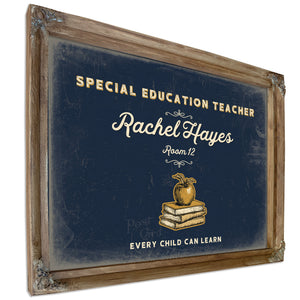 Personalized Special Education Teacher Sign, Every Child Can Learn, Navy & Brass, image 6