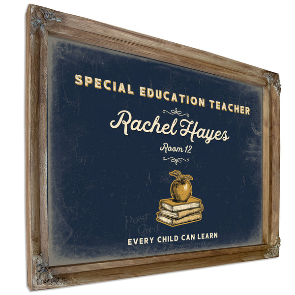 Personalized Special Education Teacher Sign, Every Child Can Learn, Navy & Brass, image 6