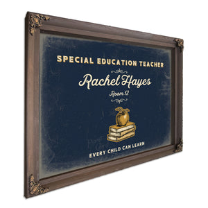Personalized Special Education Teacher Sign, Every Child Can Learn, Navy & Brass, image 7