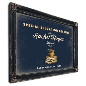Personalized Special Education Teacher Sign, Every Child Can Learn, Navy & Brass, image 1