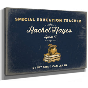 Personalized Special Education Teacher Sign, Every Child Can Learn, Navy & Brass, image 8