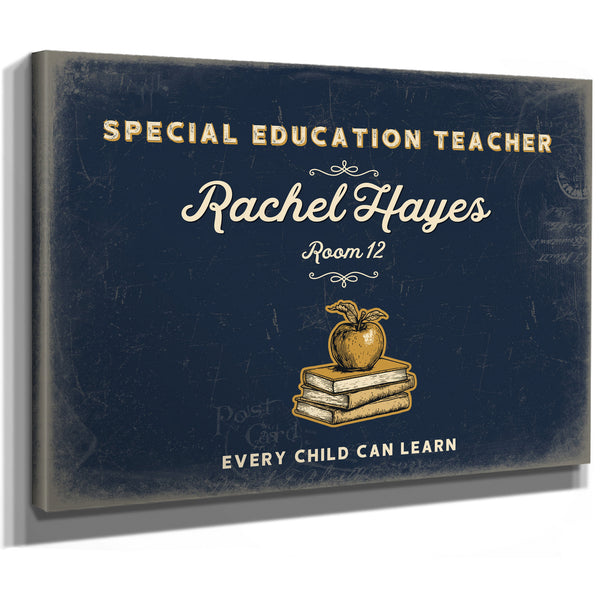 Personalized Special Education Teacher Sign, Every Child Can Learn, Navy & Brass, image 8