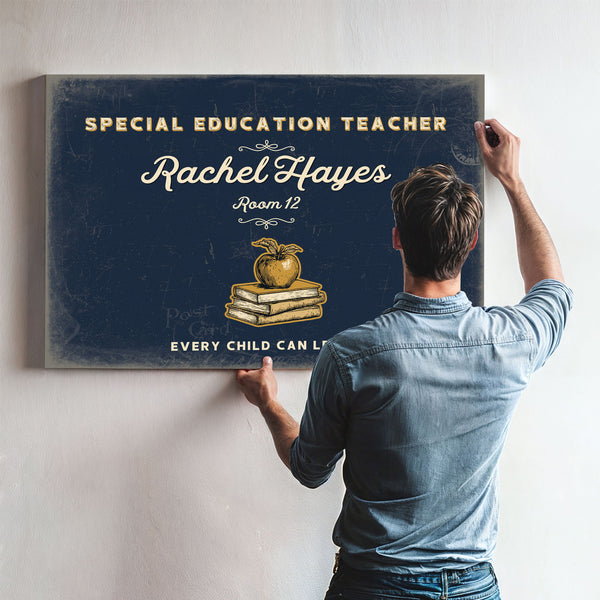 Personalized Special Education Teacher Sign, Every Child Can Learn, Navy & Brass, image 9