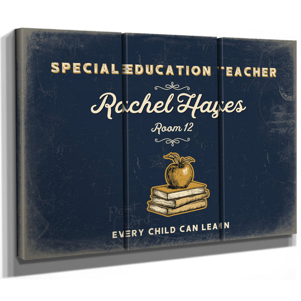 Personalized Special Education Teacher Sign, Every Child Can Learn, Navy & Brass, image 14