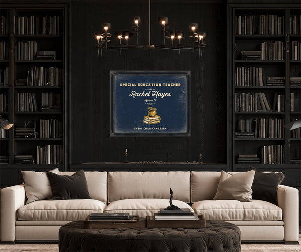 Personalized Special Education Teacher Sign, Every Child Can Learn, Navy & Brass, image 16