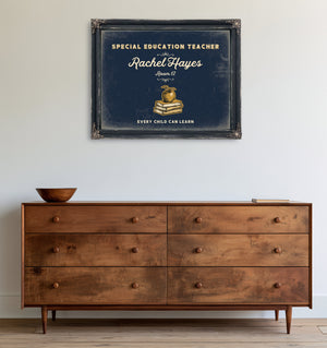 Personalized Special Education Teacher Sign, Every Child Can Learn, Navy & Brass, image 19