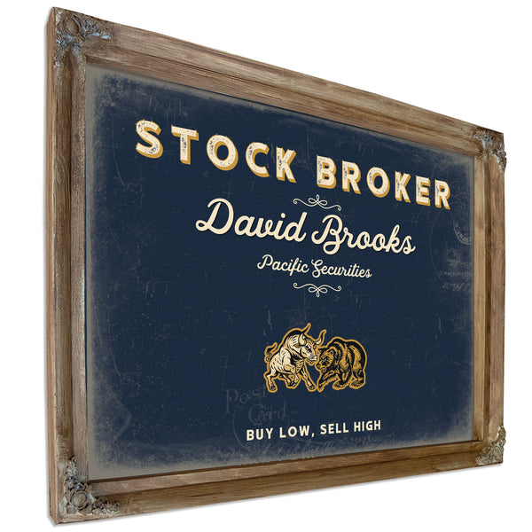 Personalized Stock Broker Sign, Buy Low, Sell High, Navy & Brass, image 6