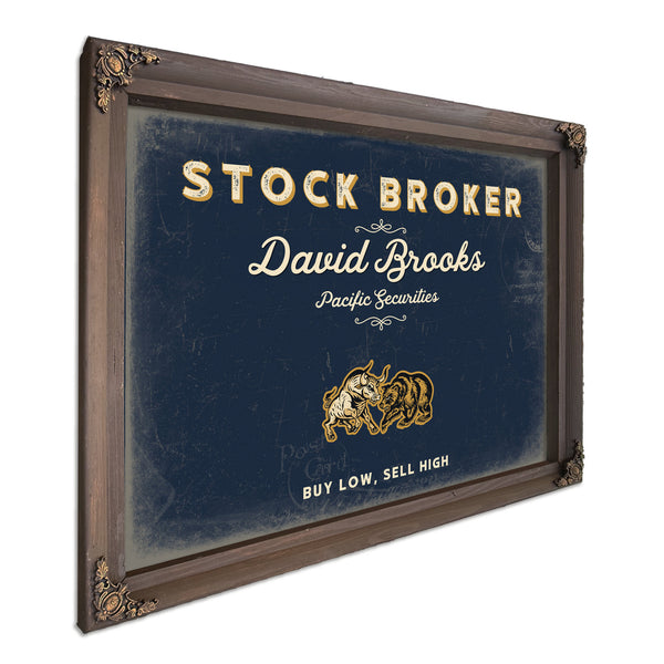 Personalized Stock Broker Sign, Buy Low, Sell High, Navy & Brass, image 7