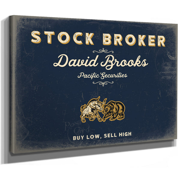 Personalized Stock Broker Sign, Buy Low, Sell High, Navy & Brass, image 8