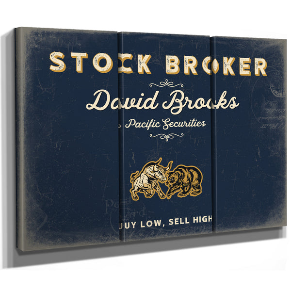 Personalized Stock Broker Sign, Buy Low, Sell High, Navy & Brass, image 14