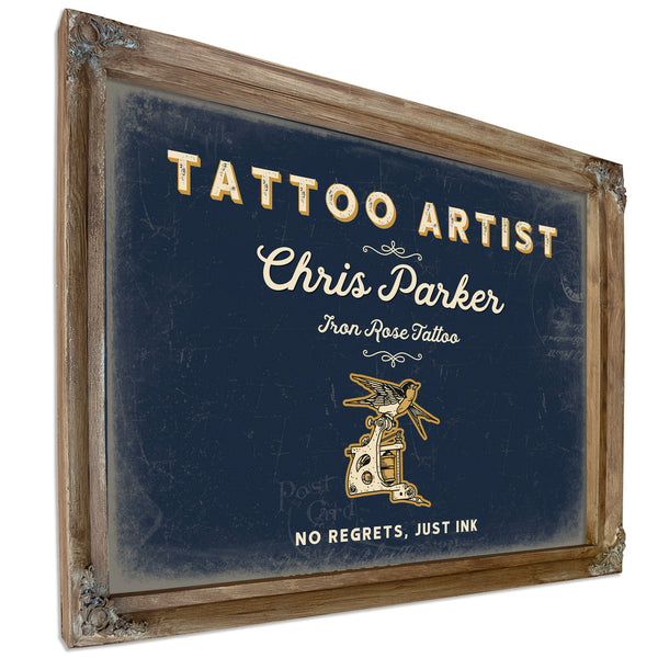 Personalized Tattoo Artist Sign, No Regrets, Just Ink, Navy & Brass, image 6