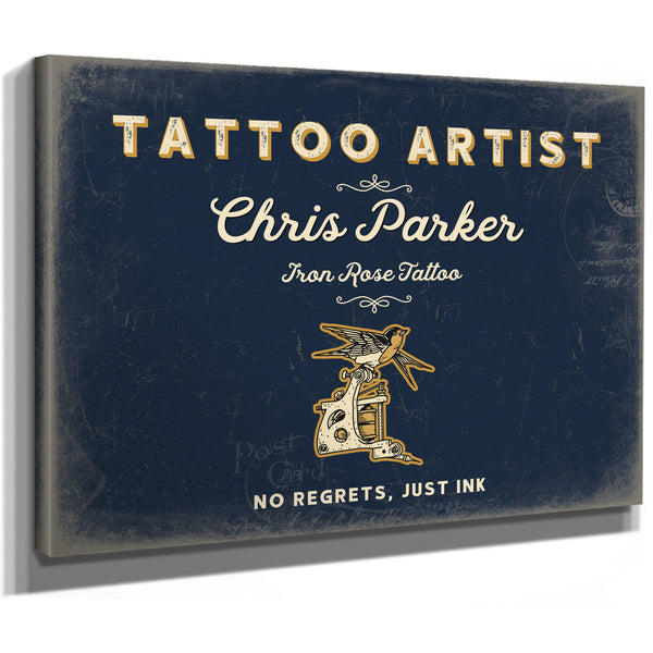 Personalized Tattoo Artist Sign, No Regrets, Just Ink, Navy & Brass, image 8