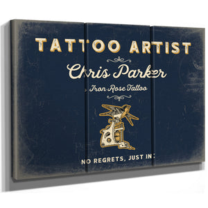 Personalized Tattoo Artist Sign, No Regrets, Just Ink, Navy & Brass, image 14