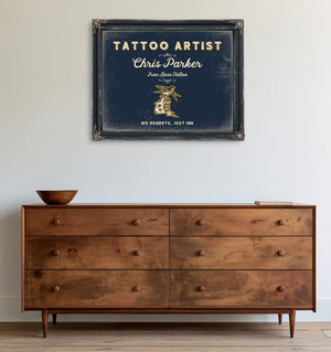 Personalized Tattoo Artist Sign, No Regrets, Just Ink, Navy & Brass, image 19