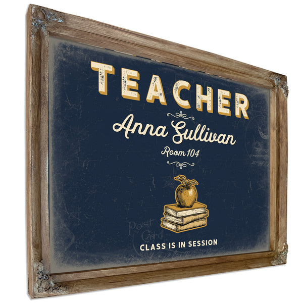 Personalized Teacher Sign, Class Is in Session, Navy & Brass, image 6