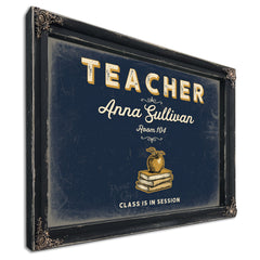 Personalized Teacher Sign, Class Is in Session, Navy & Brass, image 1