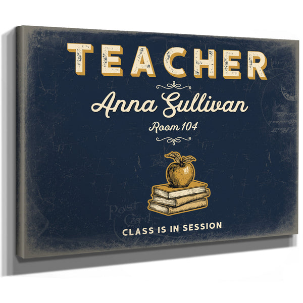 Personalized Teacher Sign, Class Is in Session, Navy & Brass, image 8