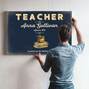 Personalized Teacher Sign, Class Is in Session, Navy & Brass, image 9