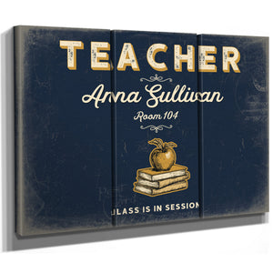 Personalized Teacher Sign, Class Is in Session, Navy & Brass, image 14