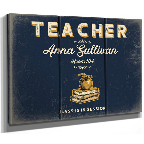 Personalized Teacher Sign, Class Is in Session, Navy & Brass, image 14