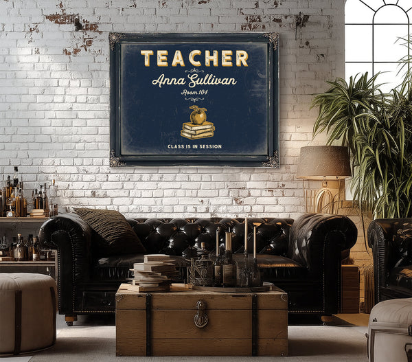 Personalized Teacher Sign, Class Is in Session, Navy & Brass, image 18