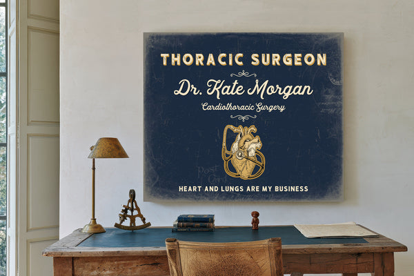 Personalized Thoracic Surgeon Sign, Heart and Lungs Are My Business, Navy & Brass, image 2