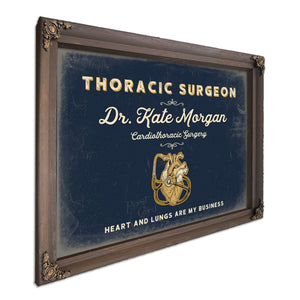 Personalized Thoracic Surgeon Sign, Heart and Lungs Are My Business, Navy & Brass, image 7
