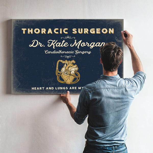 Personalized Thoracic Surgeon Sign, Heart and Lungs Are My Business, Navy & Brass, image 9
