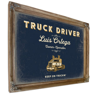 Personalized Truck Driver Sign, Keep On Truckin', Navy & Brass, image 6