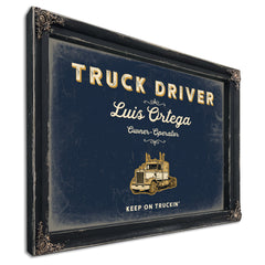 Personalized Truck Driver Sign, Keep On Truckin', Navy & Brass, image 1