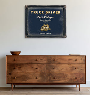 Personalized Truck Driver Sign, Keep On Truckin', Navy & Brass, image 19