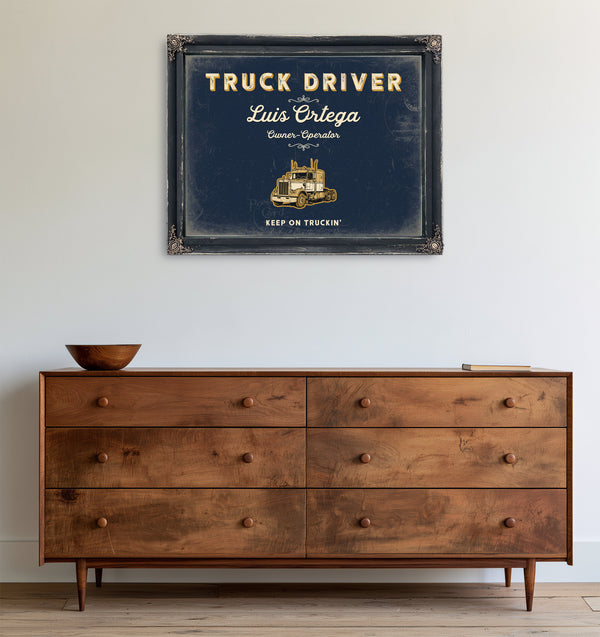 Personalized Truck Driver Sign, Keep On Truckin', Navy & Brass, image 19