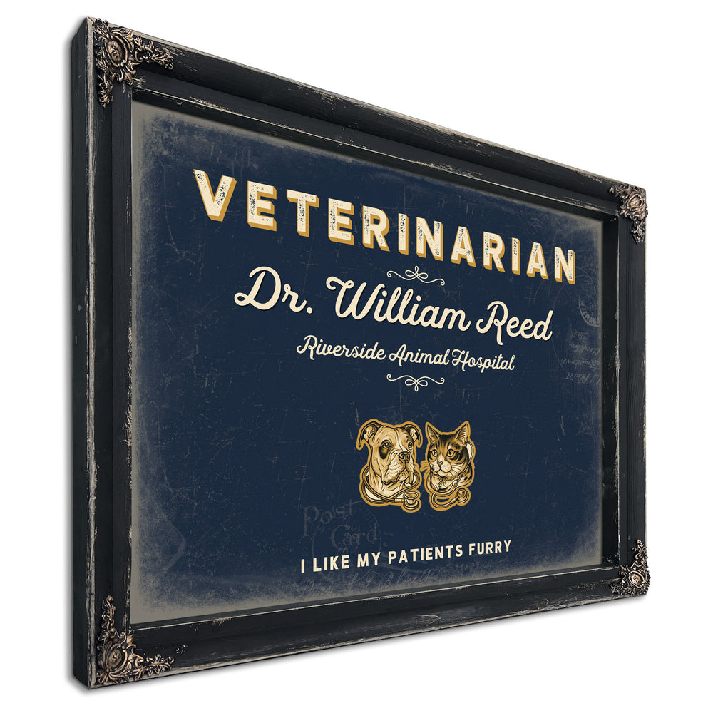 Personalized Veterinarian Sign, I Like My Patients Furry, Navy & Brass, image 1
