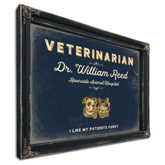 Personalized Veterinarian Sign, I Like My Patients Furry, Navy & Brass, image 1