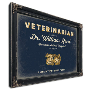 Personalized Veterinarian Sign, I Like My Patients Furry, Navy & Brass, image 1