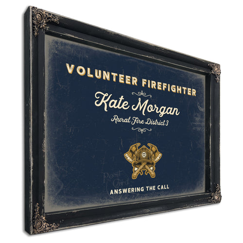 Personalized Volunteer Firefighter Sign, Answering the Call, Navy & Brass, image 1