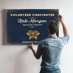 Personalized Volunteer Firefighter Sign, Answering the Call, Navy & Brass, image 9