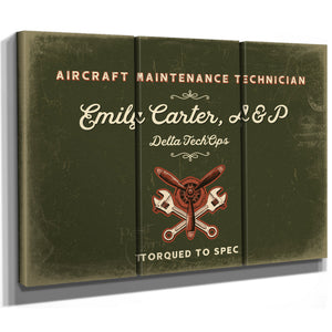 Personalized Aircraft Maintenance Technician Sign, Torqued to Spec, Olive & Brick, image 14