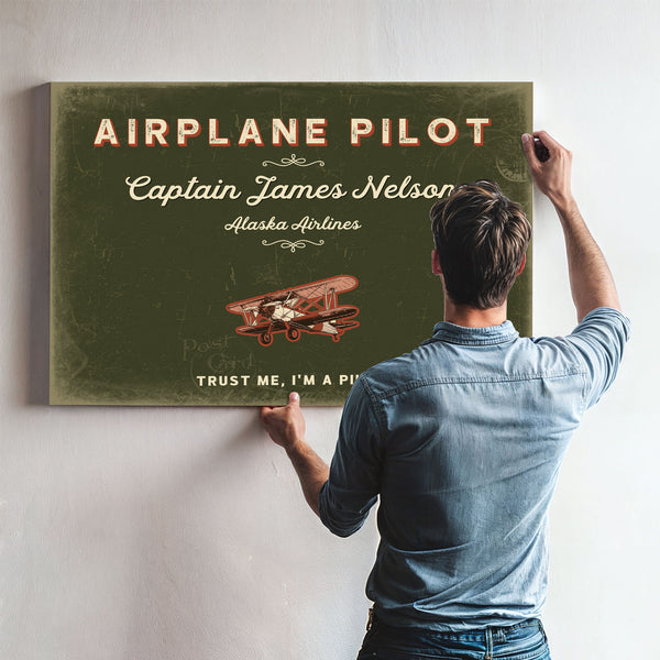 Personalized Airplane Pilot Sign, Trust Me, I'm a Pilot, Olive & Brick, image 9