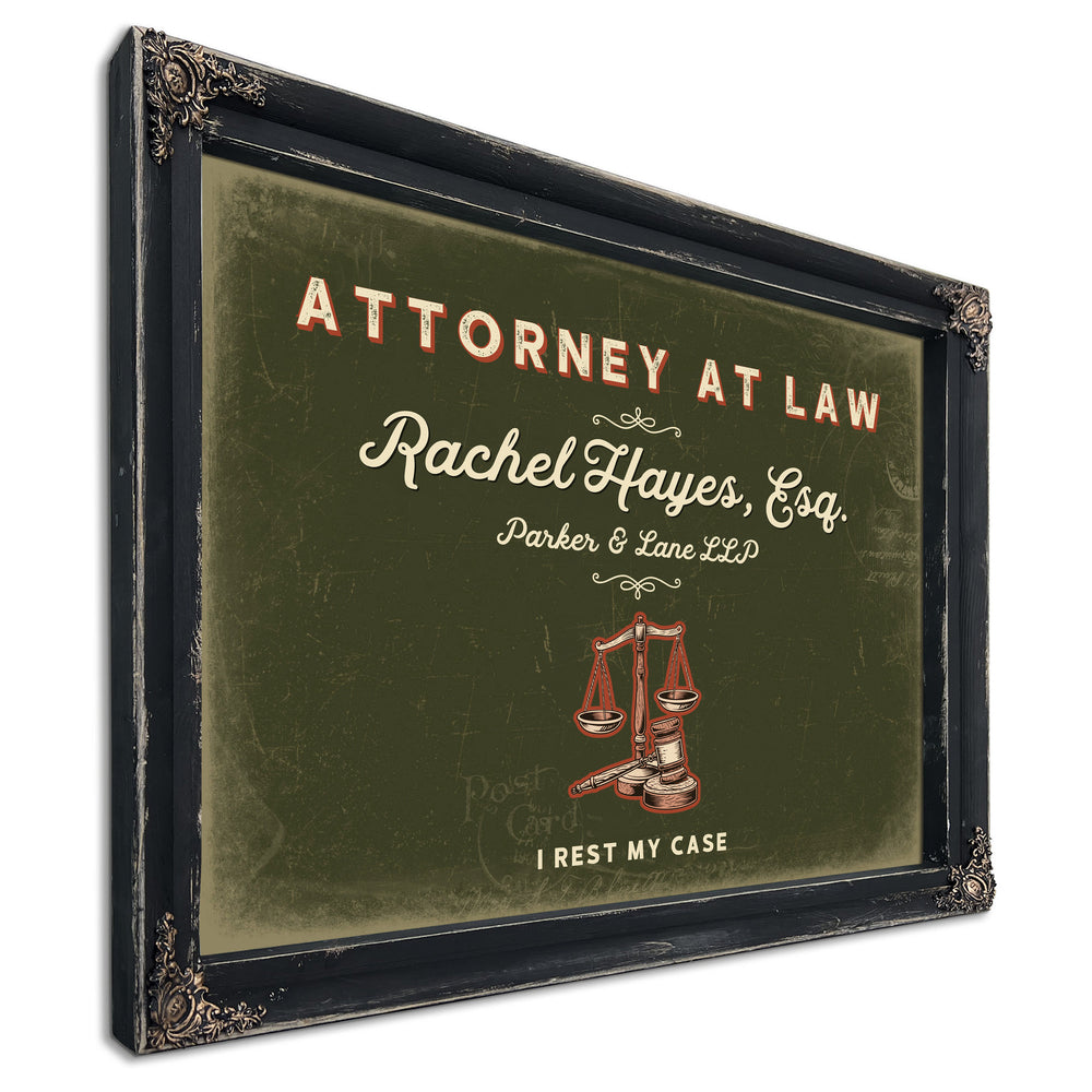 Personalized Attorney at Law Sign, I Rest My Case, Olive & Brick, image 1