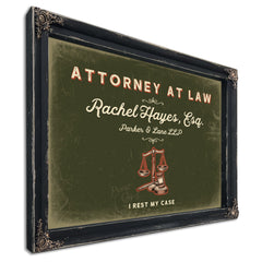 Personalized Attorney at Law Sign, I Rest My Case, Olive & Brick, image 1