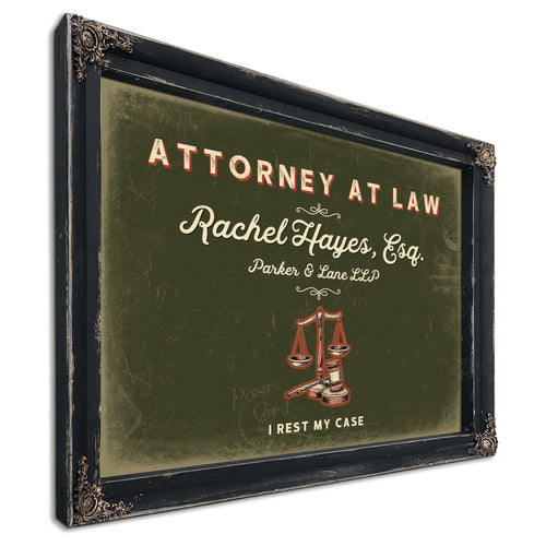 Personalized Attorney at Law Sign, I Rest My Case, Olive & Brick, image 1