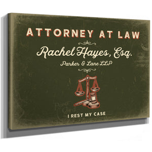 Personalized Attorney at Law Sign, I Rest My Case, Olive & Brick, image 8
