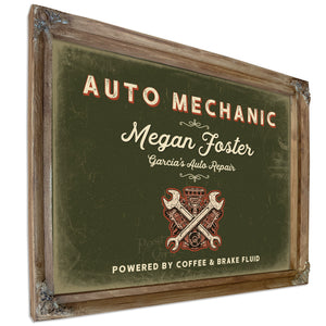 Personalized Auto Mechanic Sign, Powered by Coffee & Brake Fluid, Olive & Brick, image 6