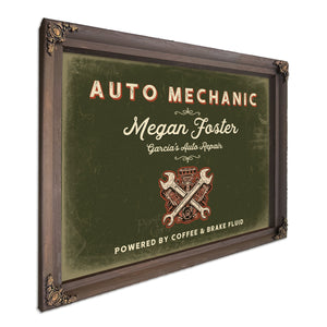 Personalized Auto Mechanic Sign, Powered by Coffee & Brake Fluid, Olive & Brick, image 7